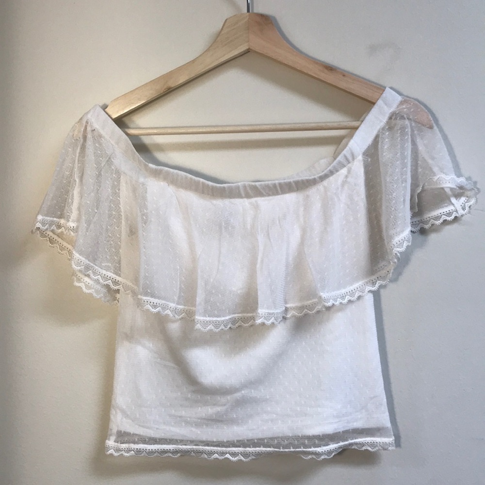 Lace trim off the shoulder top